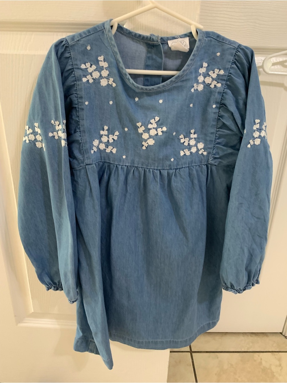 Girls' Blue Embroidered Denim Dress - Brand